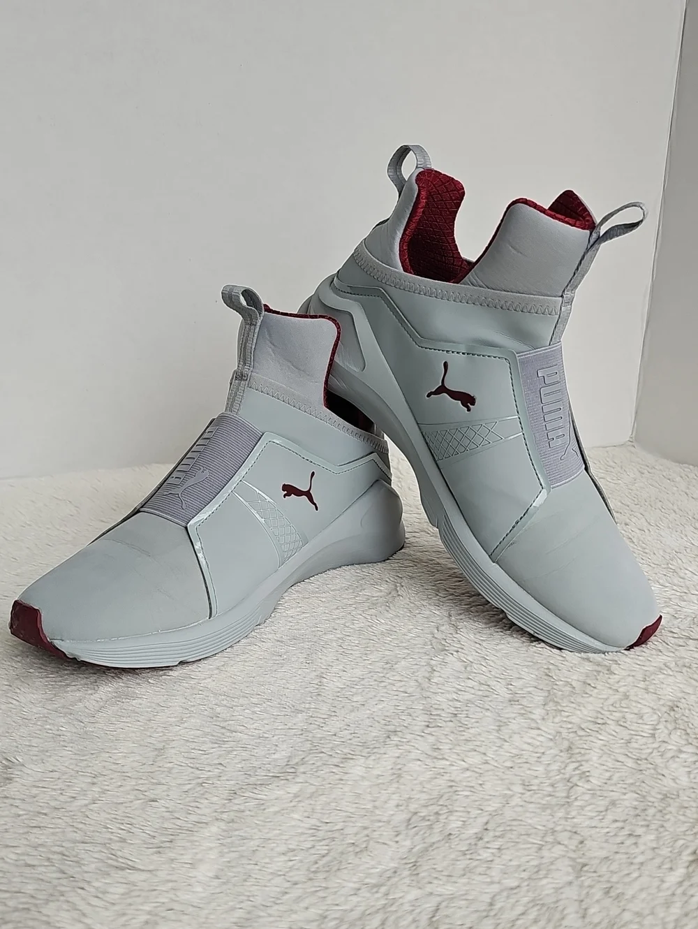PUMA Women's Fierce NBK Naturals Quarry Gray Burgundy Slip-On Sneakers Size 9
